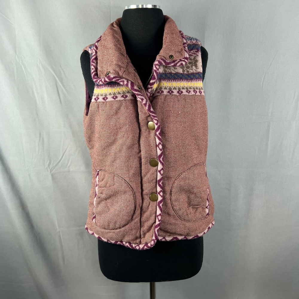 Rue 21 Puffer Vest Womens XL Dusty Rose Aztec Lined Wool Blend Full Zip Winter